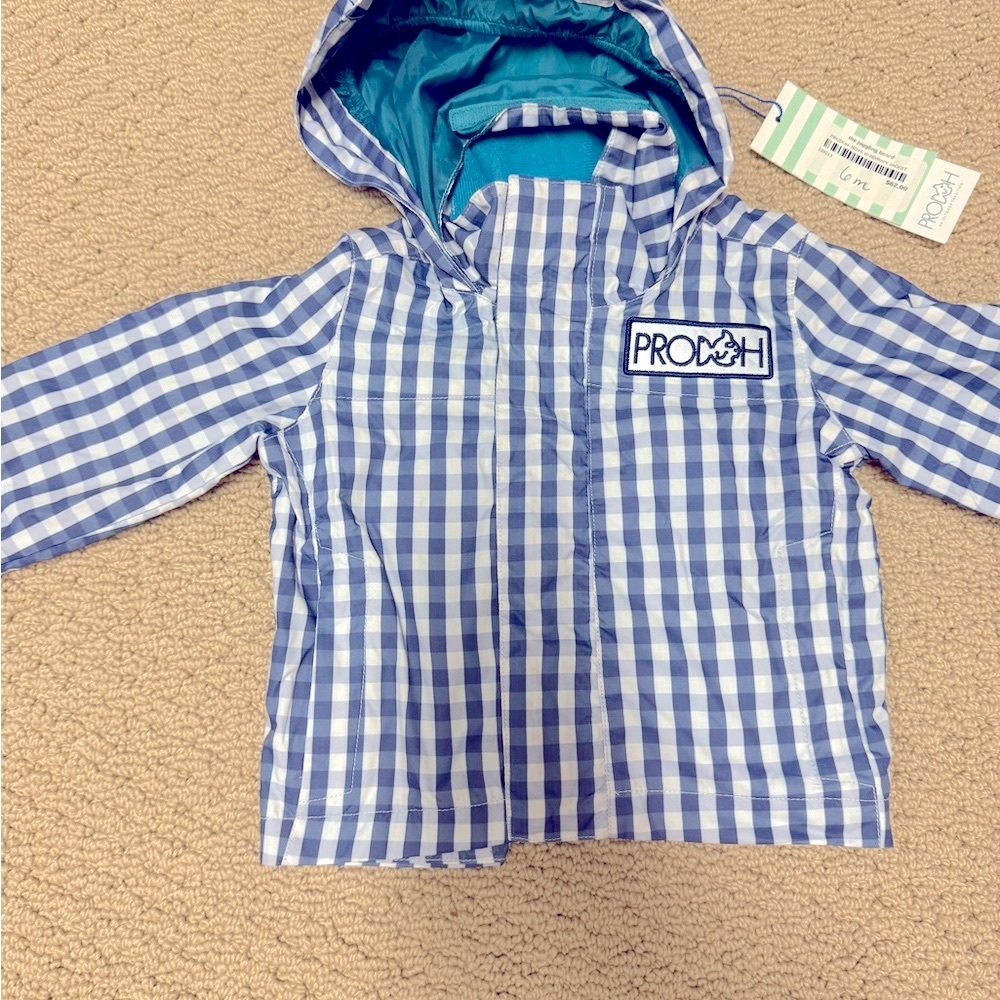 NWT Prodoh Boys Blue and white gingham wind/rain jacket Sz 6M